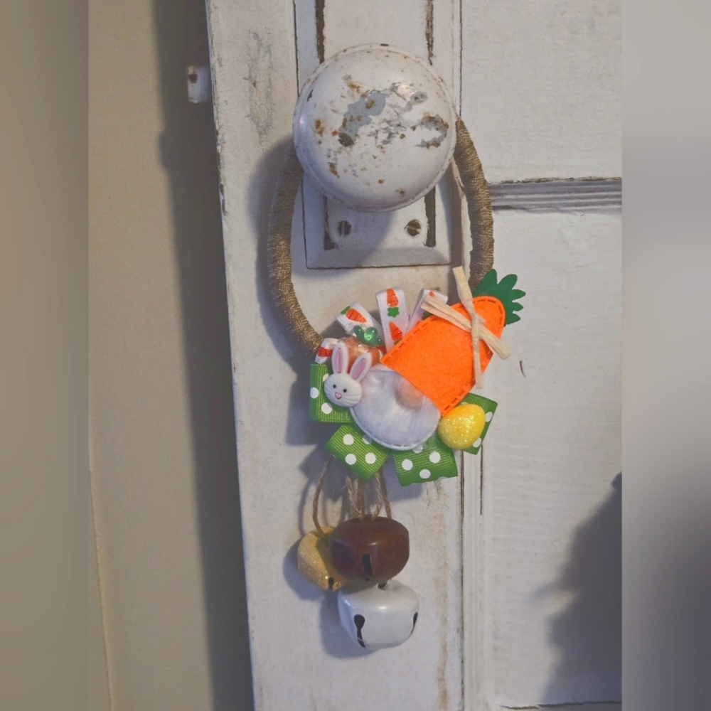 Gnome Carrot Easter Bunny Door Hanger Door Knob Hanger Egg Ribbon Doorknob OOAK